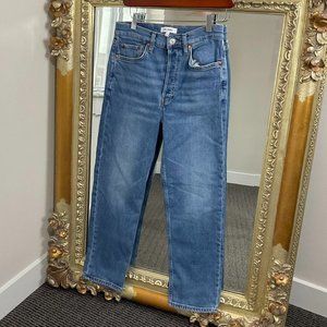 Re/Done Denim High Rise Mom Fit Jeans Straight Leg Button Fly Size 28 Blue